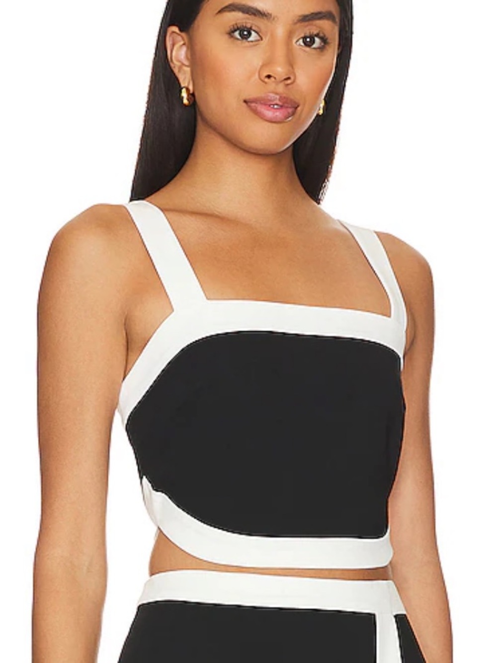 🌻NWOT Amanda Uprichard Porsha Top Black Ivory Contrast Sleeveless V Neck sz XS - Picture 3 of 8